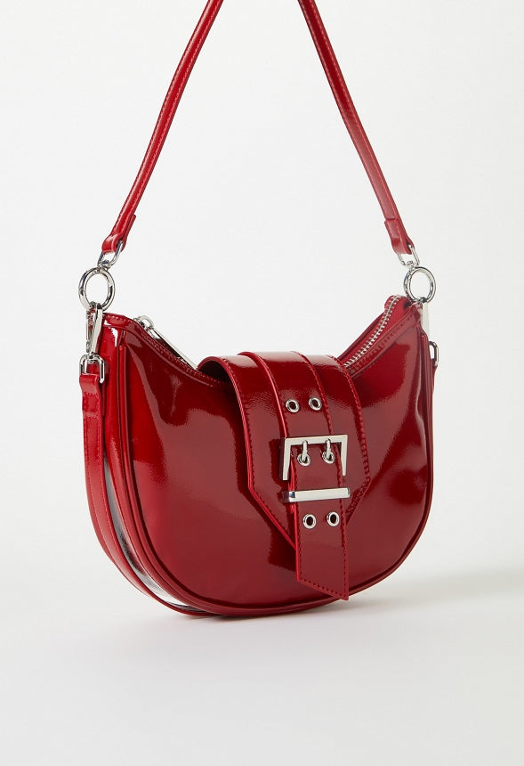 Belted Half Moon Shoulder Bag Cabernet Red