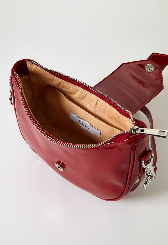 Belted Half Moon Shoulder Bag Cabernet Red