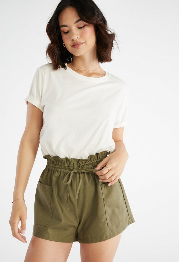 Paperbag Linen Shorts Burnt Olive