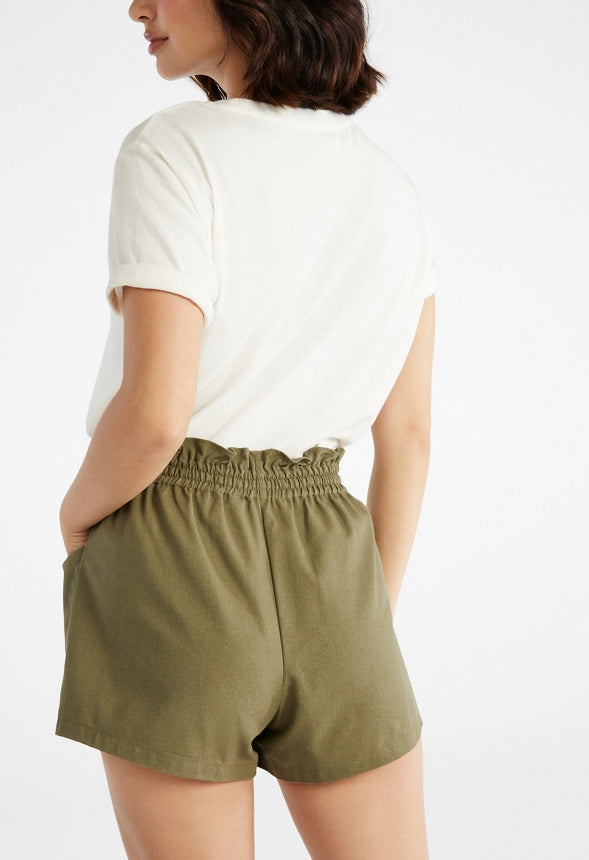 Paperbag Linen Shorts Burnt Olive