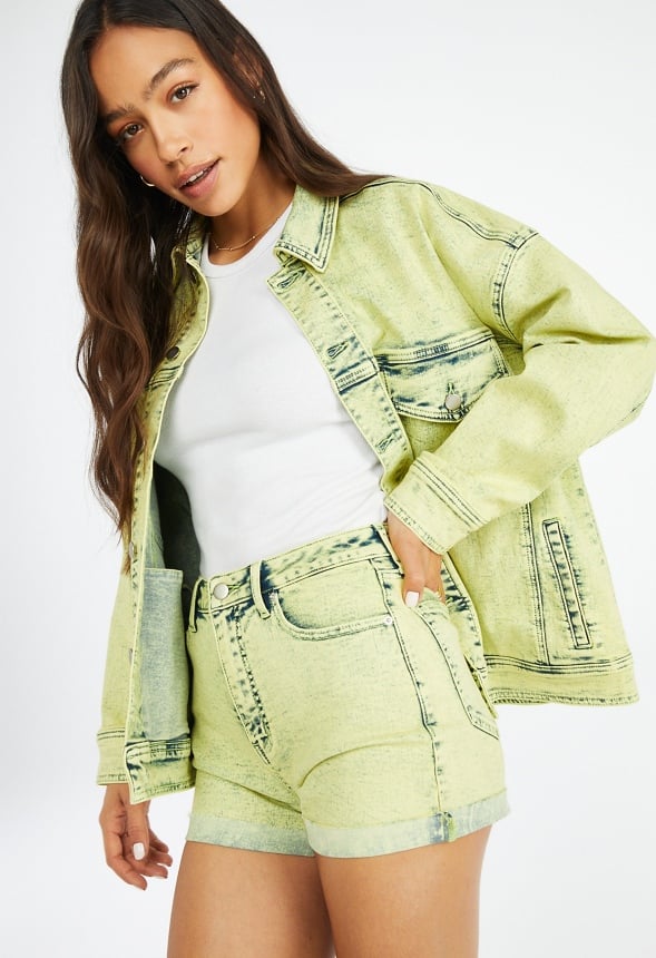 Monroe High Waisted Curvy Tummy Tamer Short Green Acid Wash