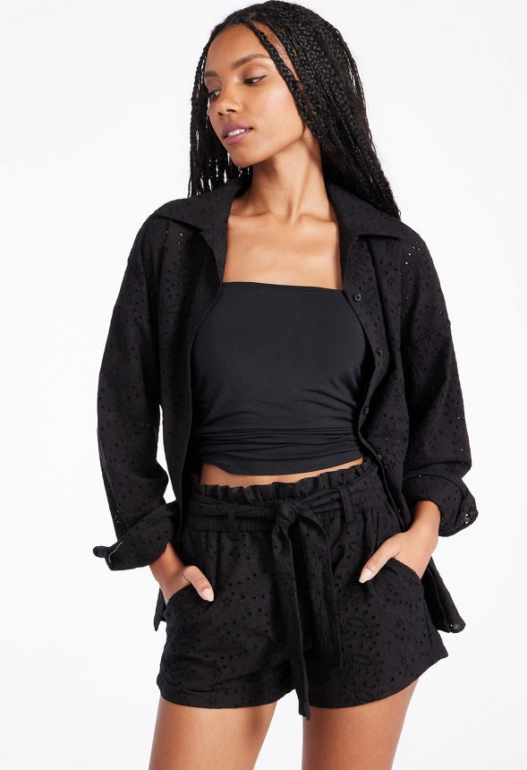 Eyelet Paperbag Shorts Black Caviar
