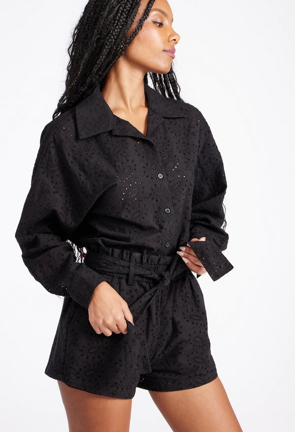 Eyelet Paperbag Shorts Black Caviar