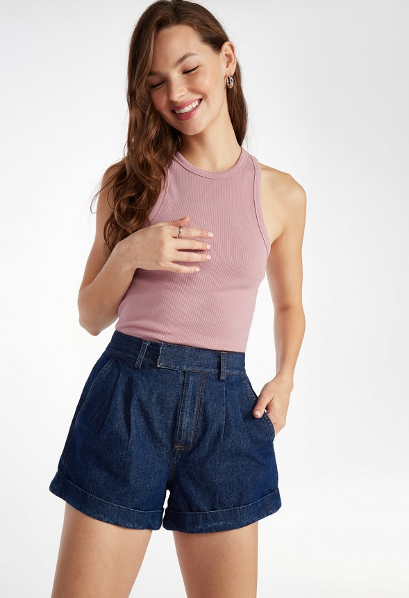 Rumi Pleated Denim Trouser Shorts Control