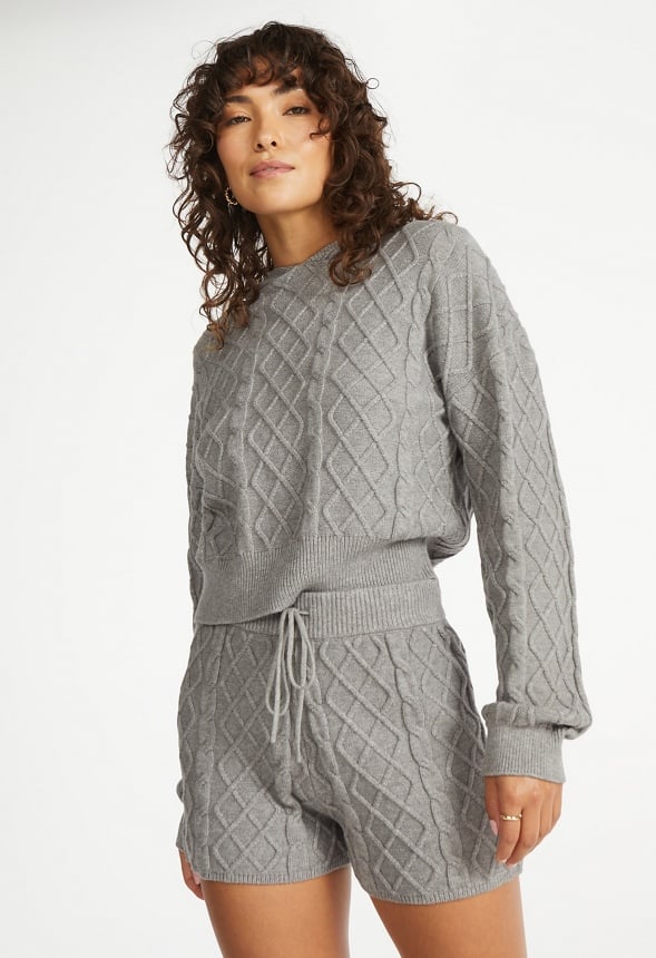 Cable Knit Shorts Medium Heather Grey