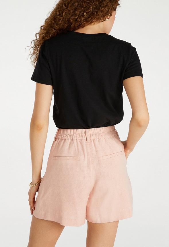 Linen High-Rise Trouser Shorts Rose Smoke