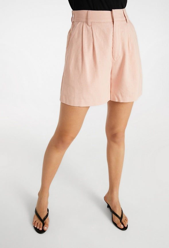 Linen High-Rise Trouser Shorts Rose Smoke