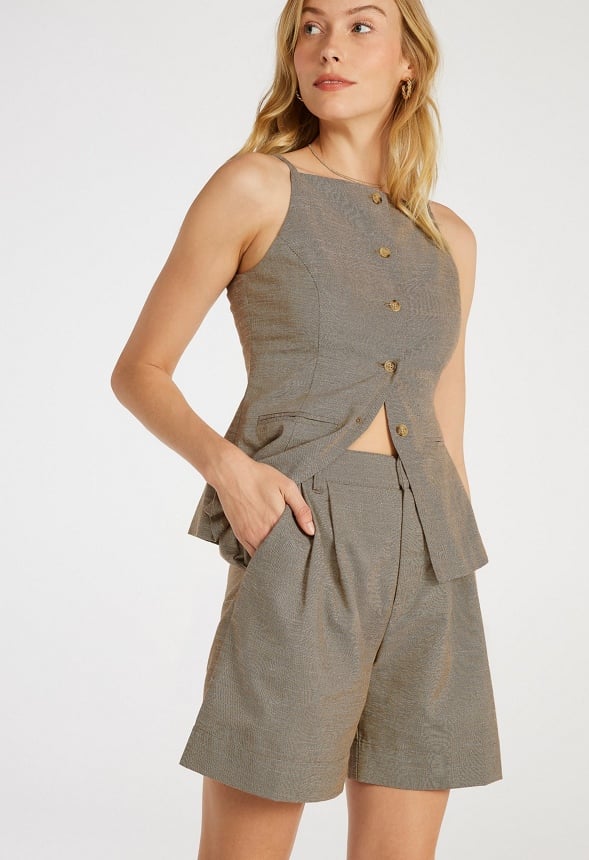 Tailored Bermuda Trousers Brown Melange