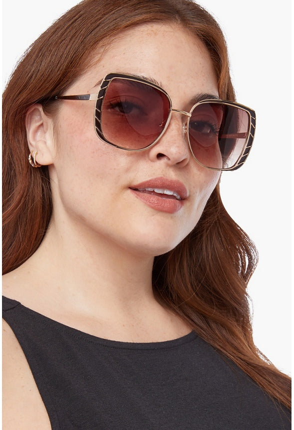 Geometric Frame Oversized Sunglasses Gold/Black