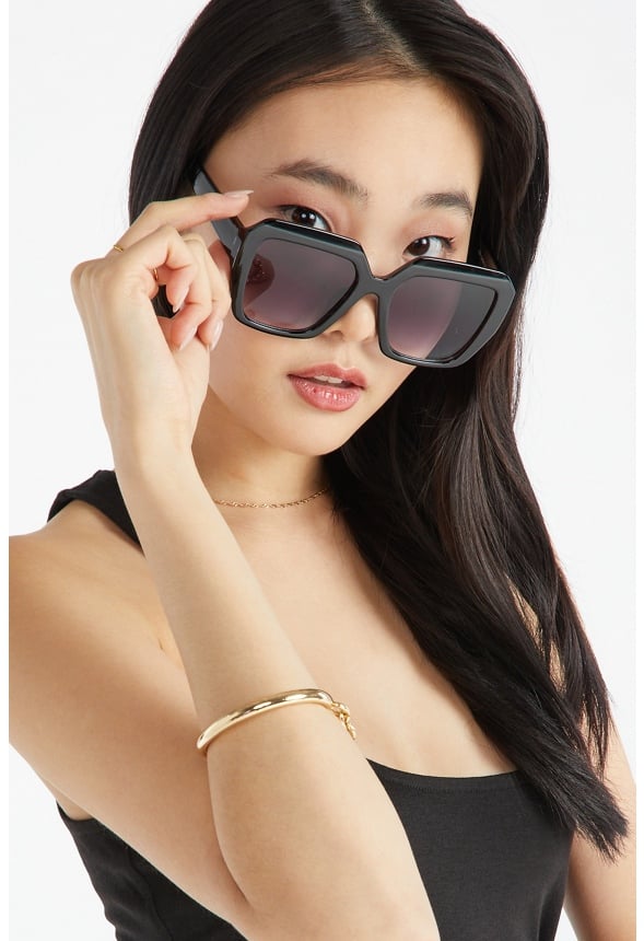 OVERSIZED GEOMETRIC ACETATE SUNGLASSES Black
