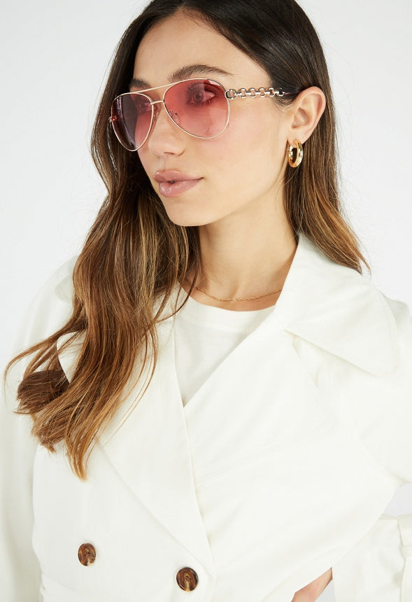 AVIATOR SUNGLASSES WITH CHAIN FRAME Gold/Pink
