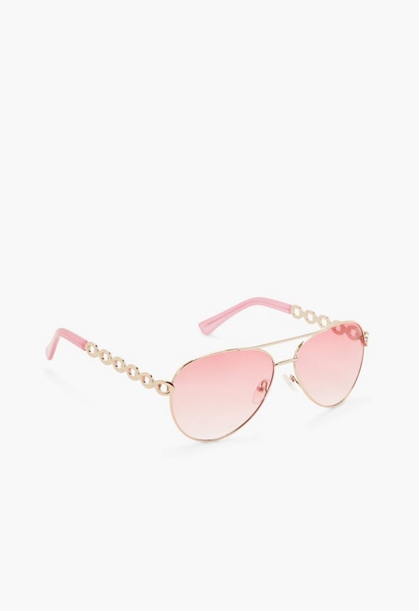 AVIATOR SUNGLASSES WITH CHAIN FRAME Gold/Pink