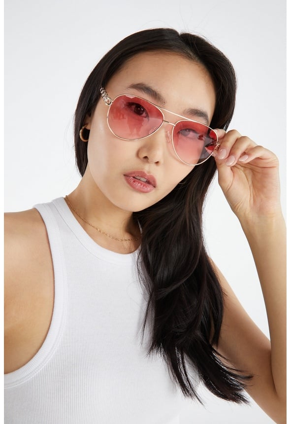 AVIATOR SUNGLASSES WITH CHAIN FRAME Gold/Pink
