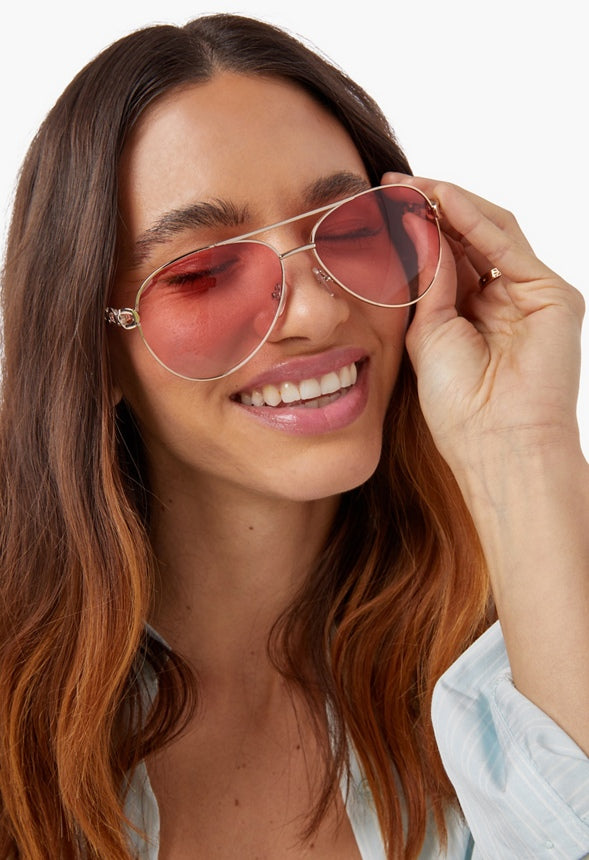 AVIATOR SUNGLASSES WITH CHAIN FRAME Gold/Pink