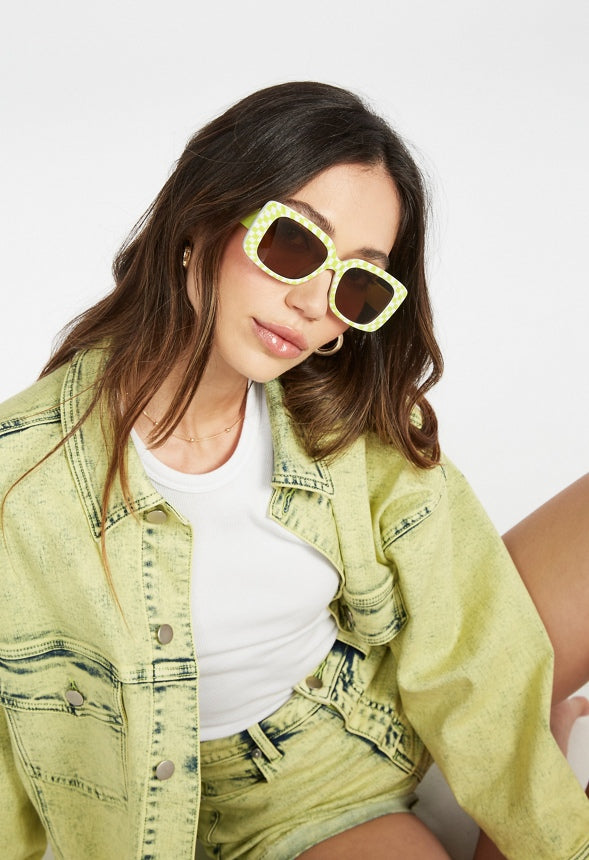 Checkered Frame Sunglasses Wild Lime
