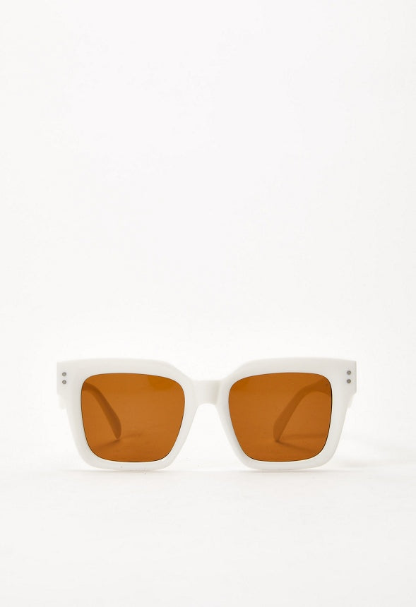 Square Wide Frame Sunglasses Birch White/ Brown