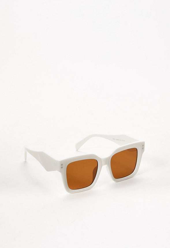 Square Wide Frame Sunglasses Birch White/ Brown