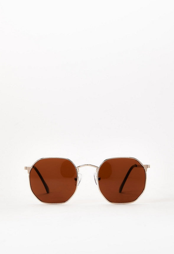 Geometric Metal Sunglasses Brown