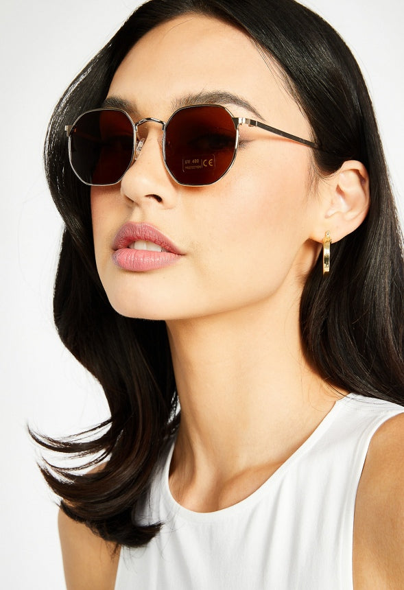 Geometric Metal Sunglasses Brown