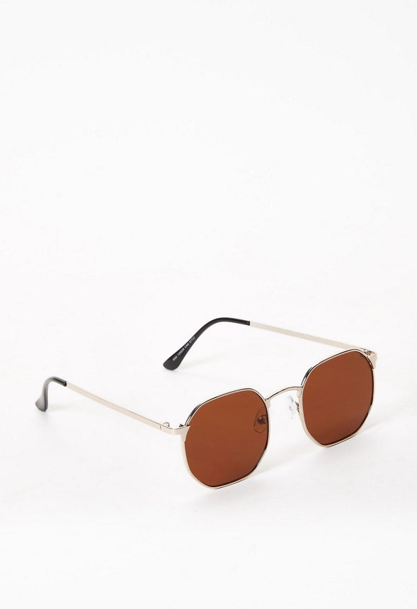 Geometric Metal Sunglasses Brown