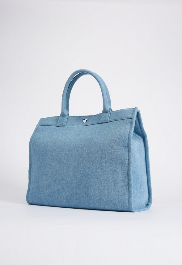 BOXY FABRIC TOTE WITH SLIP POCKETS Chambray