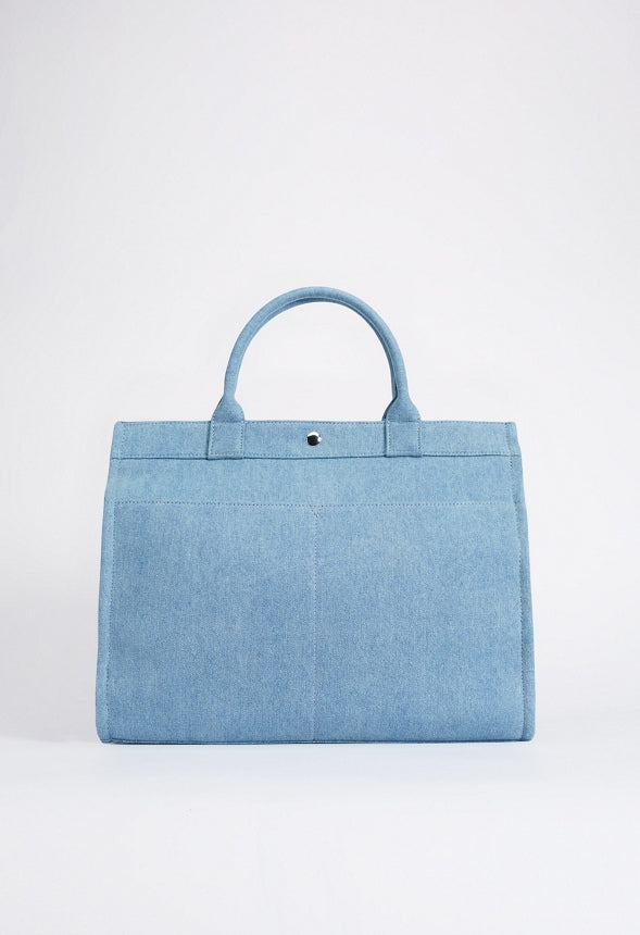 BOXY FABRIC TOTE WITH SLIP POCKETS Chambray