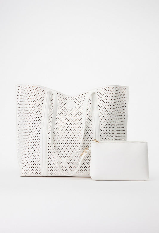 REVERSIBLE LASERCUT TOTE White