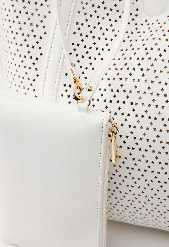 REVERSIBLE LASERCUT TOTE White