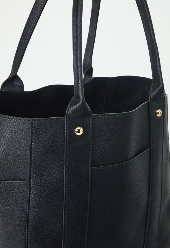 UNLINED MULTI POCKET TOTE Black