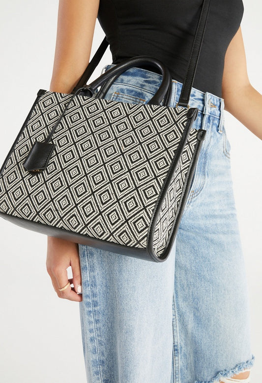Boxy Tote With Crossbody Strap Black Multi