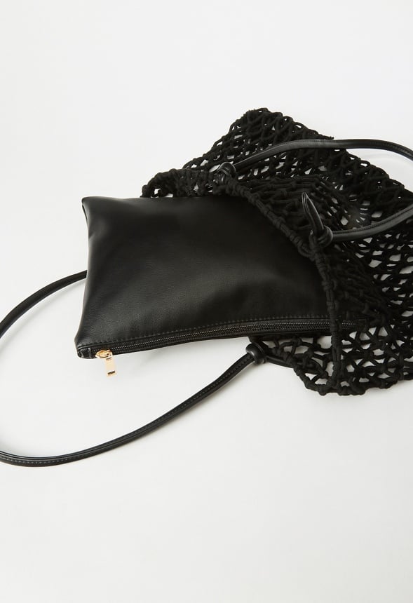 Macrame Tote With Knotted Handles Black
