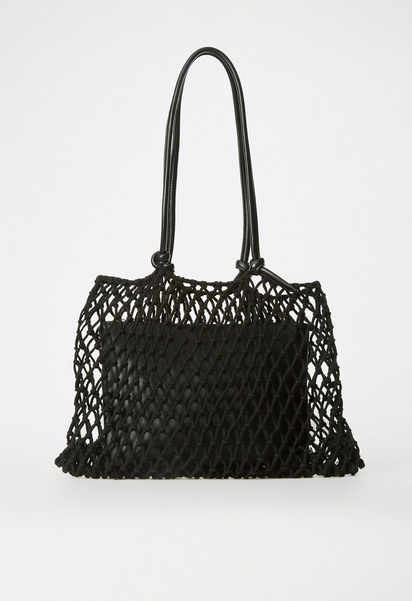 Macrame Tote With Knotted Handles Black