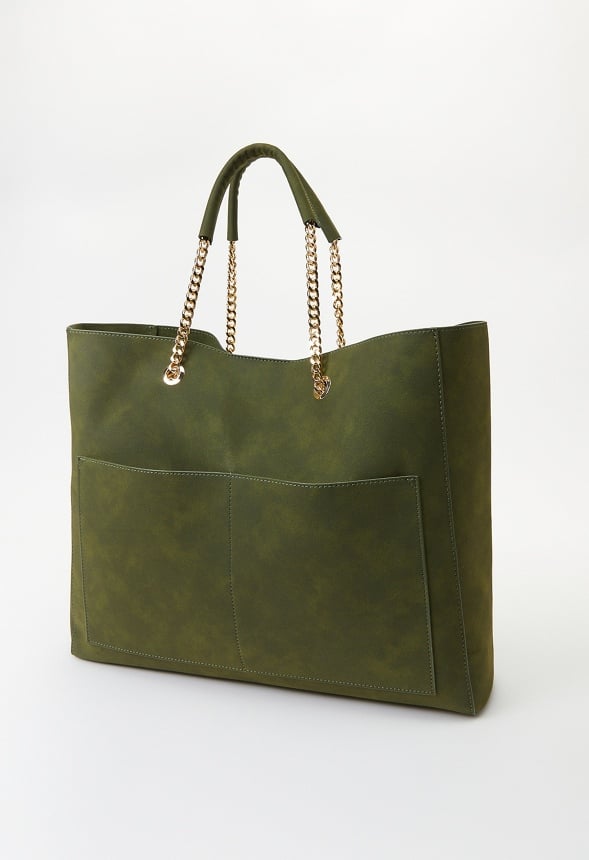 Chain Handle Tote With Front Pockets Kombu Green