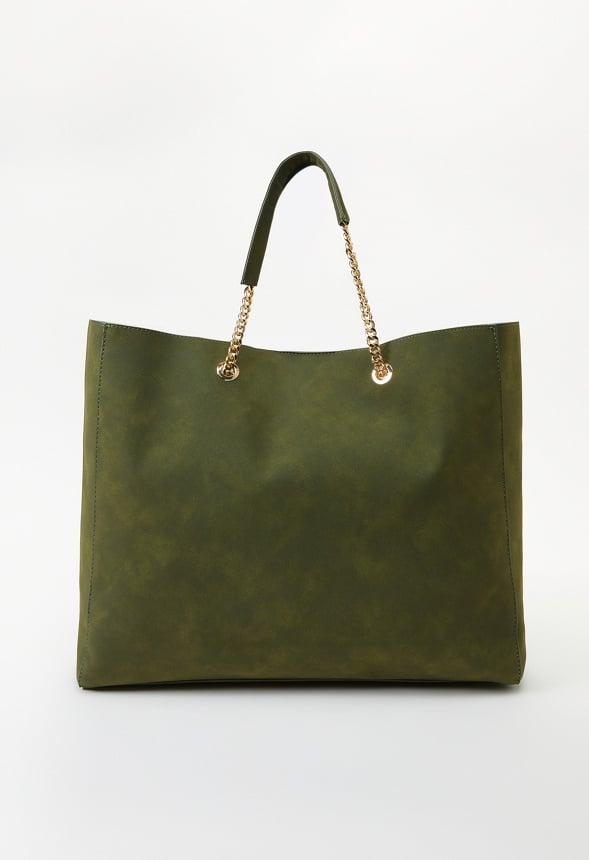 Chain Handle Tote With Front Pockets Kombu Green