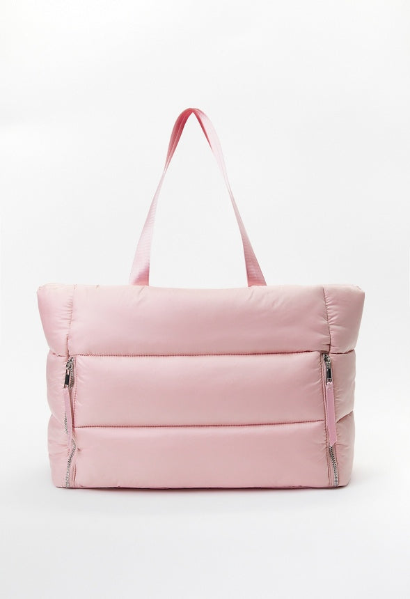 Puffy Quilted Zipper Tote Blush