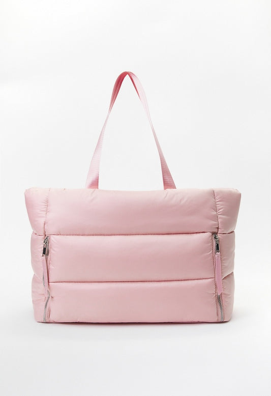Puffy Quilted Zipper Tote Blush
