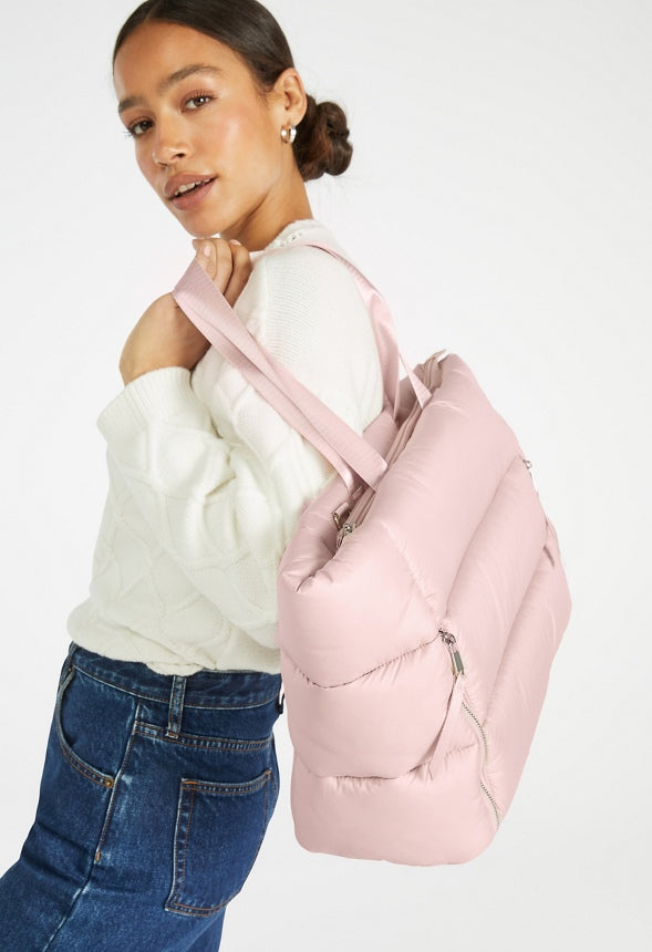Puffy Quilted Zipper Tote Blush
