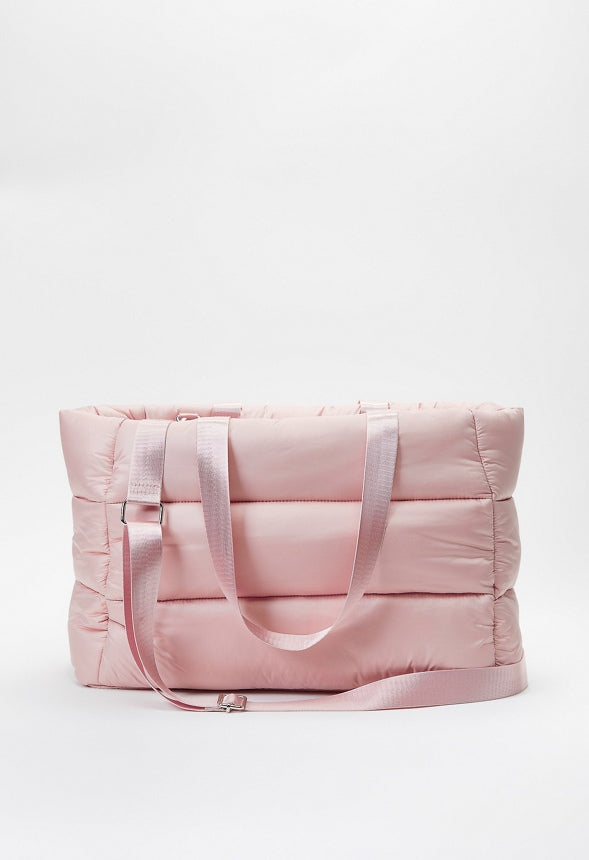 Puffy Quilted Zipper Tote Blush
