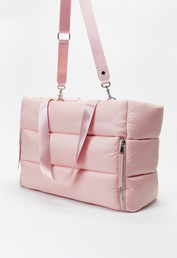 Puffy Quilted Zipper Tote Blush