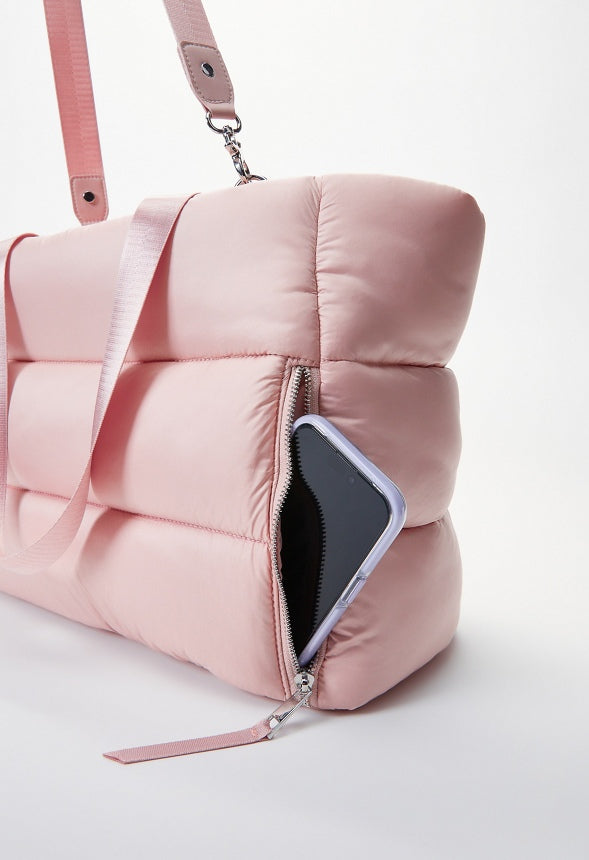 Puffy Quilted Zipper Tote Blush