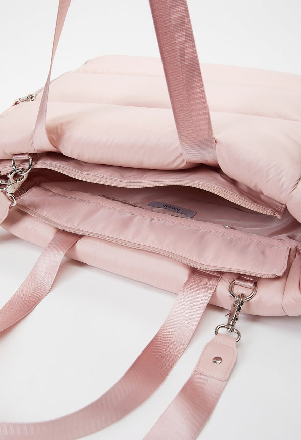 Puffy Quilted Zipper Tote Blush
