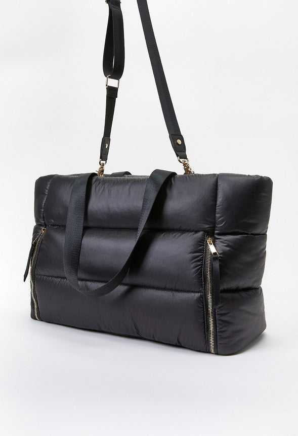 Puffy Quilted Zipper Tote Black
