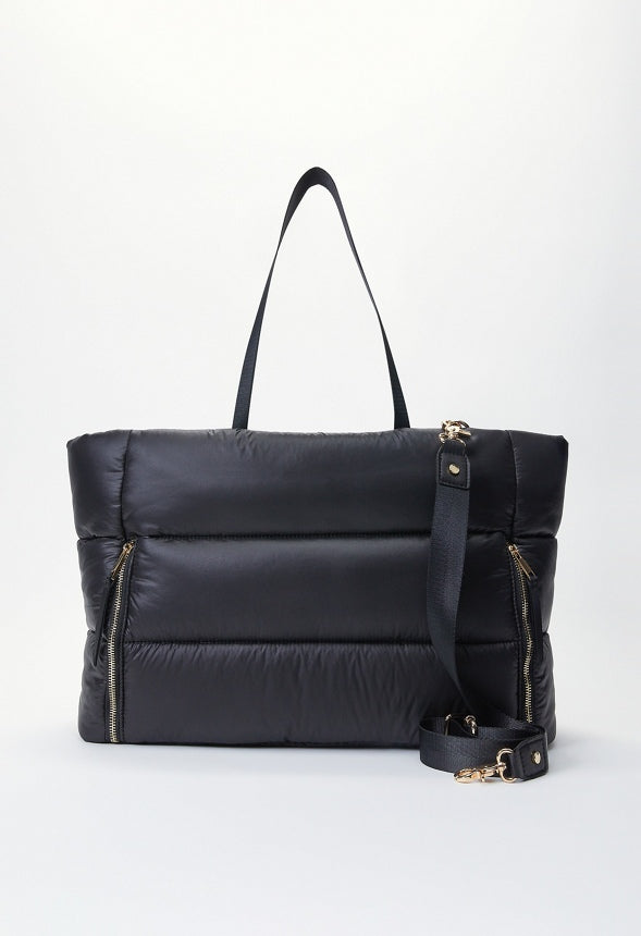 Puffy Quilted Zipper Tote Black