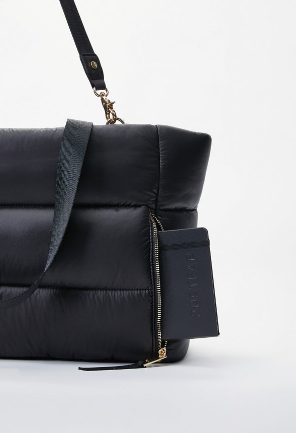 Puffy Quilted Zipper Tote Black