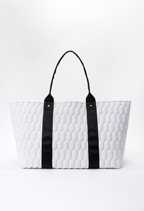 Oversized Quilted Travel Tote White/Black