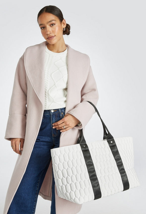 Oversized Quilted Travel Tote White/Black