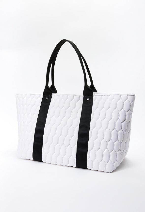 Oversized Quilted Travel Tote White/Black