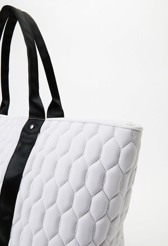 Oversized Quilted Travel Tote White/Black