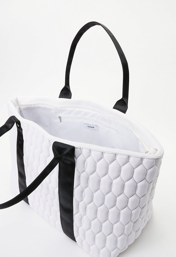 Oversized Quilted Travel Tote White/Black