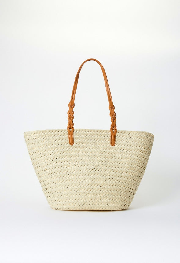 Straw Braided Tote Natural/ Camel